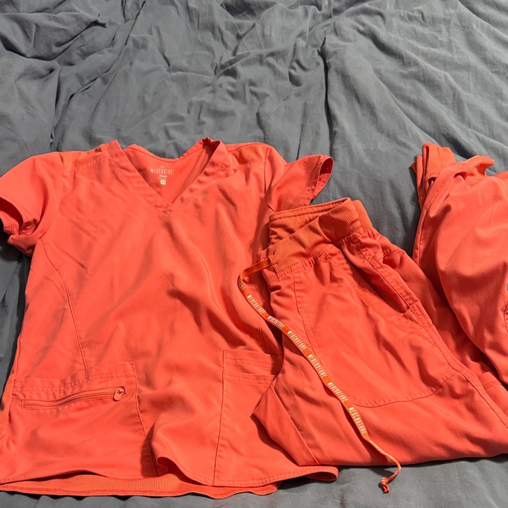 Med Couture Coral Red Scrub Top and Pants Set